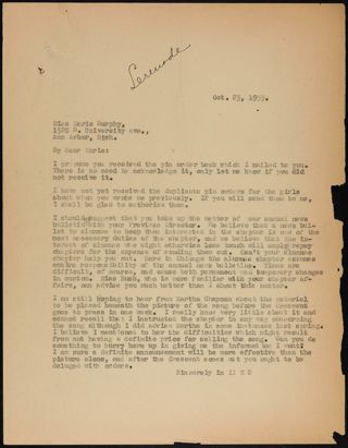 Charlotte Bruce Robertson White to Marie Letter, October 25, 1933