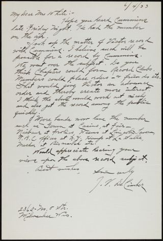 J.V. DeCimber to Mrs. White Letter, June 4, 1933