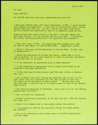 Diane to PCDs Memo, Spring 1989