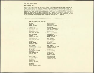 Diane Thompson to Gamma Psi Memo, October 4, 1987