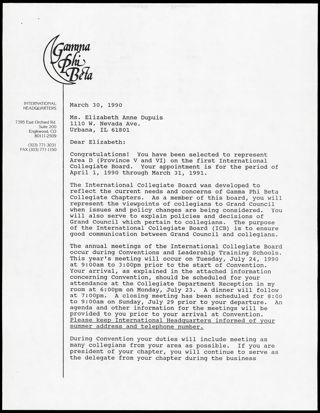 Joey L. Stiver to Elizabeth Letter, March 30, 1990