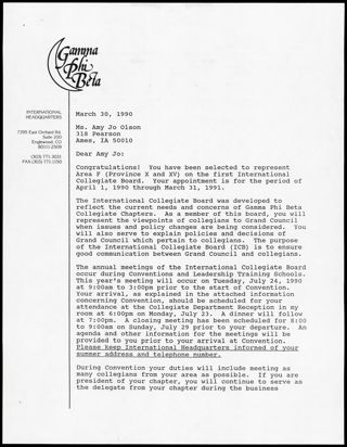 Joey L. Stiver to Amy Jo Letter, March 30, 1990