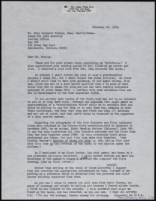 Nancy Delaney Rowe to Ms. Moxley Letter, February 20, 1979