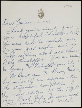 Bea Wittenberg to Frances Lindloff Letter, December 30, 1964