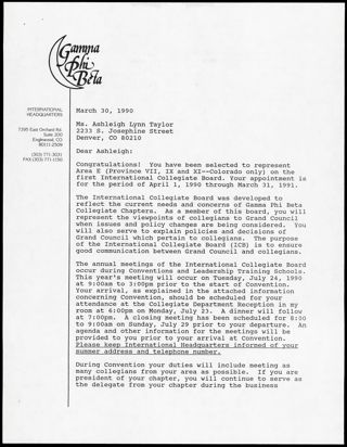 Joey L. Stiver to Ashleigh Letter, March 30, 1990