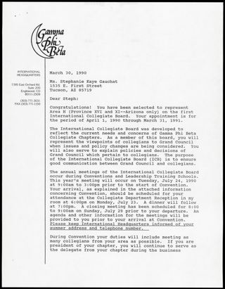 Joey L. Stiver to Steph Letter, March 30, 1990