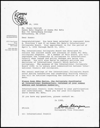 Diane T. Thompson to Susan Letter, March 18, 1992