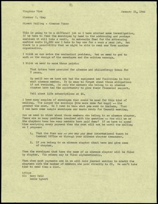 Eleanor J. Sieg to Virginia Vint Memo, January 25, 1966