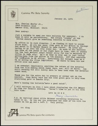 Mary Trussell to Audrey Shafer Letter, January 22, 1974