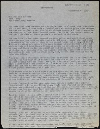 Bory Reid to Bea Wittenberg and Eleanor Sieg Memo, September 4, 1963