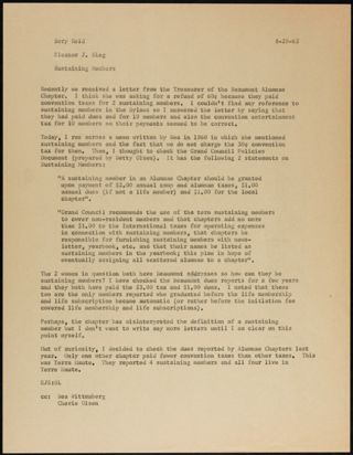 Eleanor J. Sieg to Bory Reid Memo, August 29, 1963