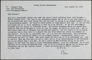 Bea Wittenberg to Eleanor Sieg Memo, August 30, 1963