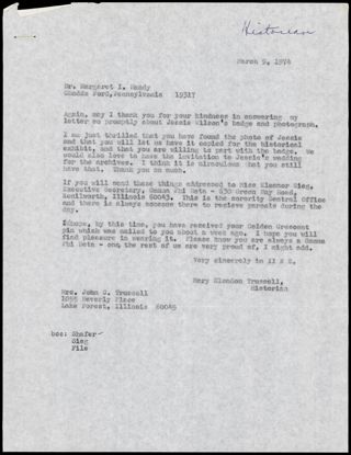 Mary Glendon Trussell to Dr. Handy Letter, March 9, 1974