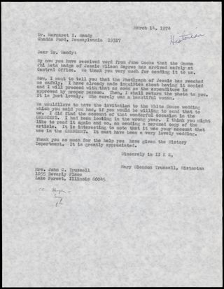 Mary Glendon Trussell to Dr. Handy Letter, March 14, 1974