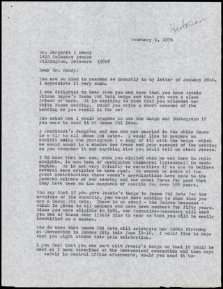 Mary Glendon Trussell to Dr. Handy Letter, February 6, 1974