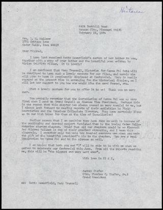 Audrey Shafer to Mildred Wallace Letter, February 19, 1974