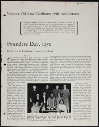 Founders Day, 1950 Magazine Clipping, March 1951