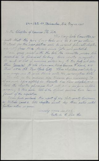 Gertrude C. Ross to the Chapters of Gamma Phi Beta Letter, May 10, 1905