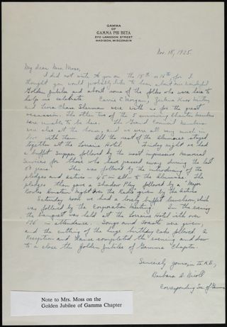Barbara A. Nicoll to Mrs. Moss Letter, November 18, 1935