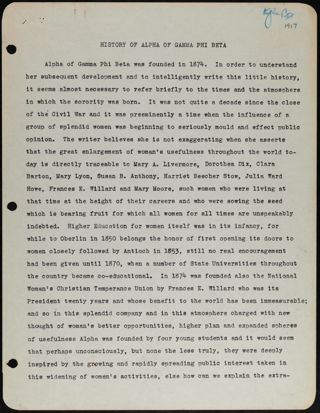 History of Alpha of Gamma Phi Beta, 1917
