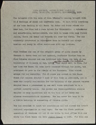 Nina Gresham, International Historian Died, Champaign, Illinois, December 26, 1954