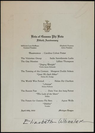 Beta of Gamma Phi Beta Fiftieth Anniversary Program, April 30, 1932