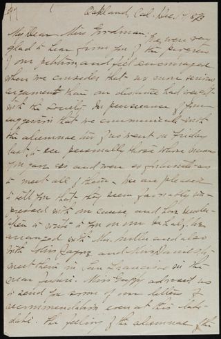 Unknown to Miss Goodman Letter, December 1, 1893