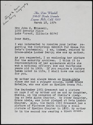 Lucile Berry Whitehill to Mary Letter, March 18, 1974