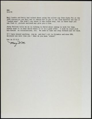 Mary M.M. to RWH Memo, March 2, 1978