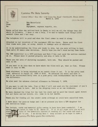 MMM to Bob Haverfield Memo, March 2, 1978