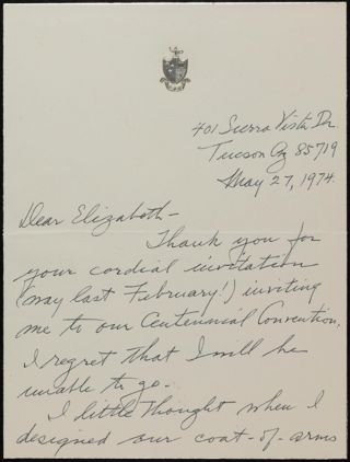 Gertrude E. Morrow to Elizabeth Letter, May 27, 1974