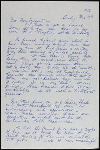 Mildred Wallace to Mary Trussell Letter, May 12, 1974