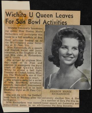 Wichita U Queen Leaves for Sun Bowl Activities Newspaper Clipping