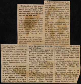 Headquarters of the Sorority for Six Years Newspaper Clipping