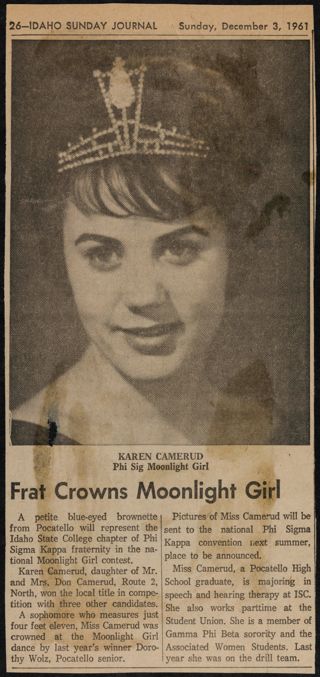 Frat Crowns Moonlight Girl Newspaper Clipping, December 3, 1961