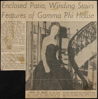 Enclosed Patio, Winding Stairs Features of Gamma Phi House Newspaper Clipping