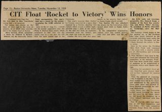 CIT Float "Rocket to Victory" Wins Honors Newspaper Clipping, November 18, 1958