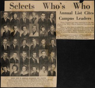 Selects Who's Who Annual List Cites Campus Leaders Newspaper Clipping, 1961