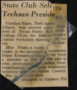 State Club Selects Techsan President Newspaper Clipping, 1960