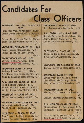 Candidates for Class Officers Newspaper Clipping, 1963