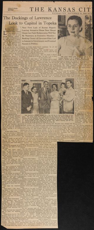 The Dockings of Lawrence Look to Capitol in Topeka Newspaper Clipping, November 18, 1956