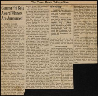 Gamma Phi Beta Award Winners Are Announced Newspaper Clipping