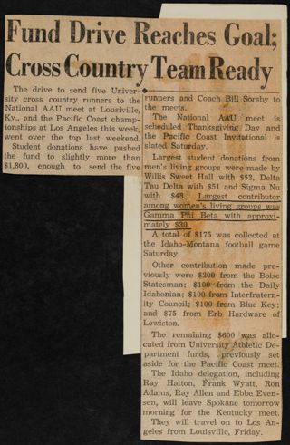 Fund Drive Reaches Goal, Cross Country Team Ready Newspaper Clipping