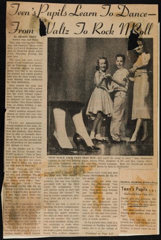 Teen's Pupils Learn to Dance—From Waltz to Rock N Roll Newspaper Clipping