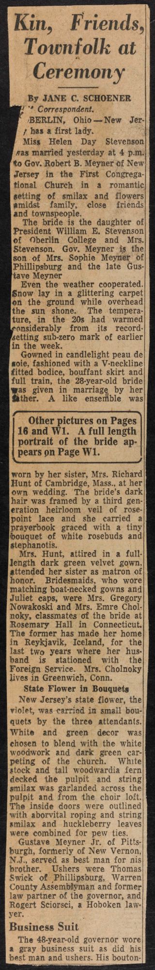 Kin, Friends, Townfolk at Ceremony Newspaper Clipping, c. 1957