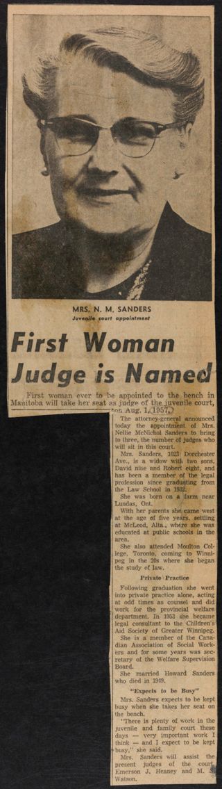 First Woman Judge Is Named Newspaper Clipping, c. 1957