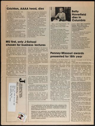 Betty Haverfield Dies in Columbia Newspaper Clipping, April 1978