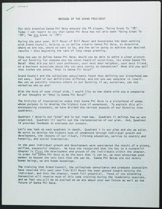 Message of the Grand President, c. 1978