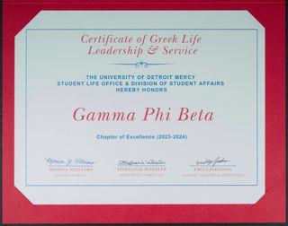 Gamma Phi Beta Certificate of Greek Life Leadership & Service, 2023-2024