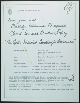 Chicago Alumnae Chapter Third Annual Christmas Party Invitation, December 14, 1978
